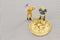 Close up macro view of miners figurine on bitcoin