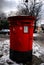 Close up of mailbox after heavy snowfall, London, UK