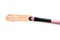 Close-up of makeup brush with smeared liquid foundation on white background. Top view.
