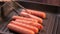 Close-up making delicious sausage and grilled on a black pan