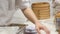 Close-up of making xiao long bao in the kitchen.