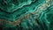 Close up of malachite mineral stone background with vibrant emerald green and gold patterns