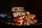 Close up of Malaysian well known food `Roti John` on a dark background.