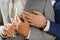 Close up of male gay couple with champagne glass