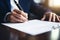 Close up male hands in formal business suit in office at table Caucasian European American businessman man entrepreneur