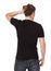 Close up of man in black blank t shirt. Copy space and mock up of shirt. Summer male tshirt. Template. Back view