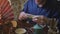 Close Up of Man is drinking green tea from Gaiwan