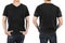 Close up of man in front and back black shirt on white background.