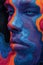 A close up of a man's face with colorful swirls on it, AI