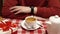 Close-up of a man's hands, nervous man looks at his watch irritatedly, checks the time.