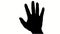 Close-up, man`s spread fingers, palm, hand gesture, black silhouette on white background. Concept of protest art