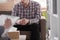 Close-up of a man sitting on a couch during marital consultation