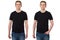 Close up Man in T-shirt black template. Guy Shirts set. tshirt mockup Front view. Mock up isolated on white background. Blank