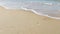 Close Up Of Man Walking Along Beach And Into Sea