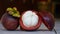 Close up the mangosteen peeled on the table
