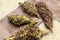 A close up of Marihuana buds. Alternative medicine, THC and CBD value and influence for health