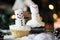 Close up of marshmallow snowman Christmas cupcake