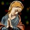 Close-up of Mary Virgin. Nativity scene figures. Christmas traditions.