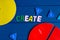 Close up mathematical fractions and colorful letters on blue background. Creative, fun mathematics banner. Education,