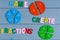 Close up mathematical fractions and colorful letters on gray background. Creative, fun mathematics banner. Education,