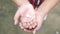 close up of medical pills on palm of child hand