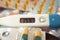 Close up of the medical thermometer 39,9