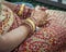 Close up of Mehndi tattoos on the hands of a Hindu or Sikh bride