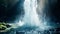 A close-up of the mesmerizing spray from a waterfall\\\'s plunge into a tranquil pool