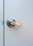 Close-up metal steel door handle with keyhole