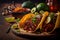 Close up of Mexican Tacos al Pastor. Delicious Mexican traditional food.