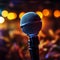 Close up of microphone with stage lights creating a dynamic musical atmosphere