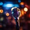 Close up of microphone with stage lights creating a dynamic musical atmosphere