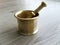 Close up of mini Brass Mortar and Pestle