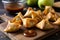 Close-up of mini samosas with a sweet and savory twist filled with spiced apples and caramel