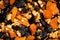 Close-up of a mixture of various dried fruits and nuts. Healthy food and snack