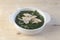 Close up Miyeok Guk or Korean seaweed soup is traditionally eaten on a birthday