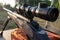 Close up of modern military sniper rifle