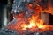 close-up of molten aluminum pouring in a foundry