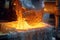 close-up of molten aluminum pouring in a foundry