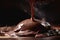 close-up of molten chocolate, with steam rising from the surface