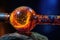 close-up of molten glass on blowpipe