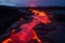 close up of molten magma lava flowing from an active volcano