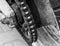 Close up monochrome image of motorcycle chain