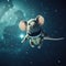 Close up of mouse in space with stars in sky, created using generative ai technology