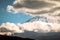 Close up of Mouth crater of Fuji san with cloud and nice sky in Winter