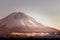 Close up of Mouth crater of Fuji san with cloud and sunset light in Evening