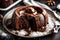 A close-up of a mouthwatering chocolate lava cake with a gooey center