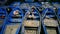 Close up movement of fishing boats moored in Essaouira port