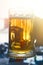 Close-up of a mug with beer. Soft focus, vertical