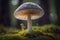 a close up of a mushroom on a mossy ground. generative ai